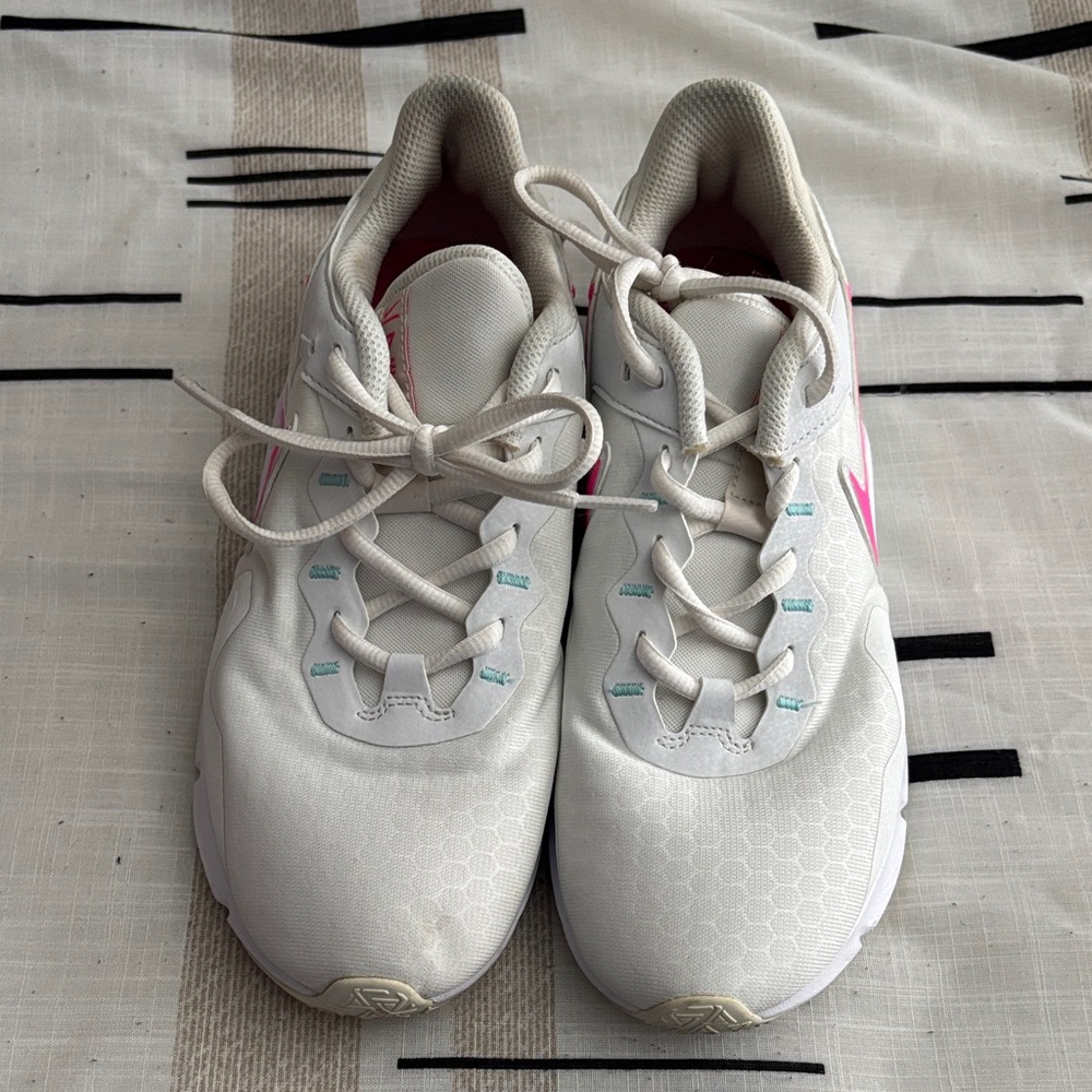 Nike White and Pink Sneakers with Blue Accents